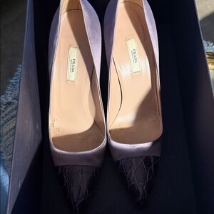 Prada Two-Tone Lavender Satin and Deep Purple Pointed Toe Pumps